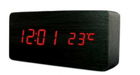 Ceas digital lemn VST-862 NEGRU LED cu Led ROSU Alarma si Termometru